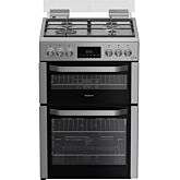 Hotpoint HDG6GDCWX 60Cm Gas Double Oven Cooker With Glass Lid - Stainless Steel Finish