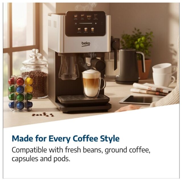 Beko CED7524X Espresso Machine With Integrated Grinder And Milk Cup - Silver