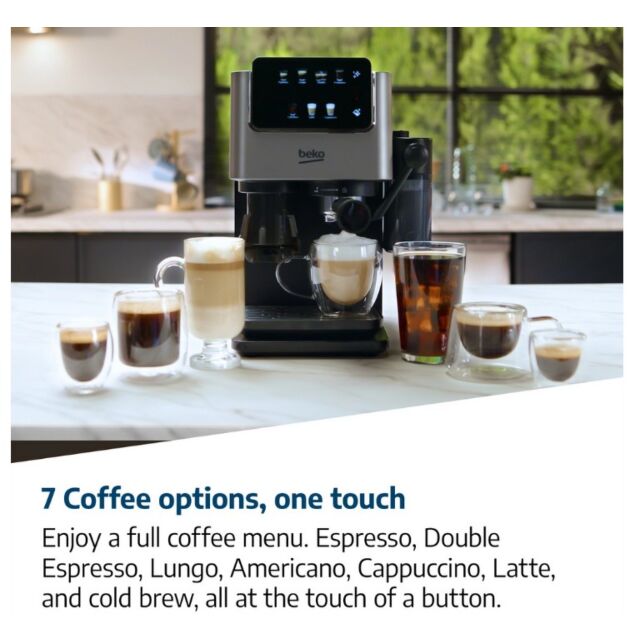 Beko CED7524X Espresso Machine With Integrated Grinder And Milk Cup - Silver