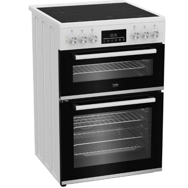 Beko EDC6731W 60Cm Double Oven Electric Cooker With Vitroceramic Hob - White