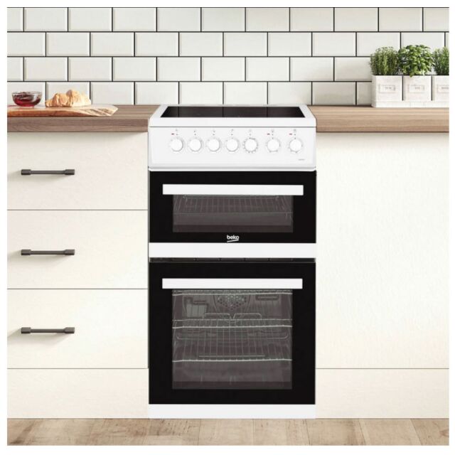Beko EDVC503W Freestanding Double Electric Oven with Ceramic Hob In White