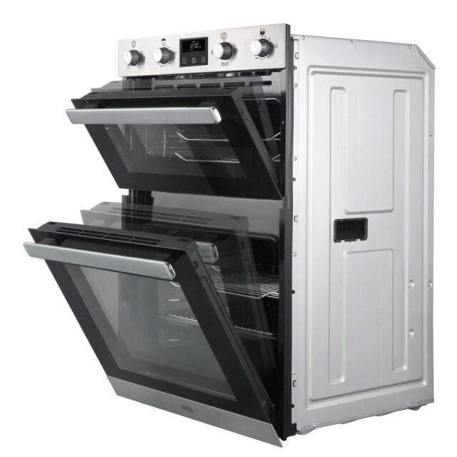 Belling BI902FP Stainless Steel, Built In Double Oven, Soft Close Doors, Timer, White Led Display