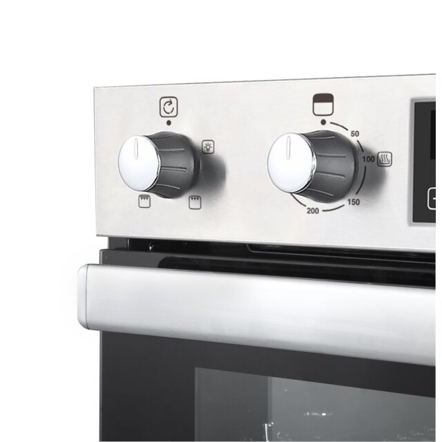Belling BI902FP Stainless Steel, Built In Double Oven, Soft Close Doors, Timer, White Led Display
