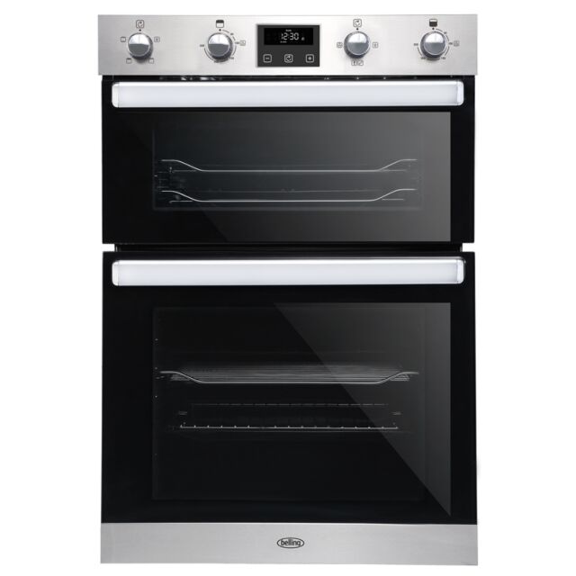 Belling BI902FP Stainless Steel, Built In Double Oven, Soft Close Doors, Timer, White Led Display