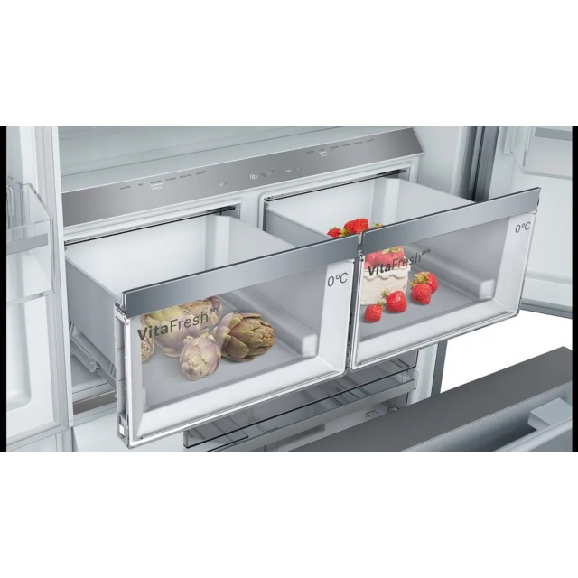 Bosch KFF96PIEP 183 x 91 x 71 FDBM French Door style, pullout bottom freezer drawer, plumbed for ice