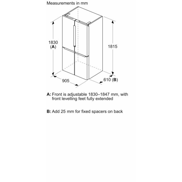 Bosch KFN96VPEAG 183 x 91 x 73 Multi Door style, 4 doors, 2 separate noFrost bottom freezer sections