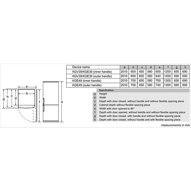Bosch KGE49AWCAG Series 6, Low Frost Free-standing fridge-freezer with freezer at bottom, 201 x 70 cm, White