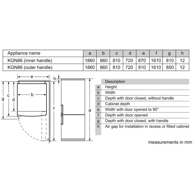 Bosch KGN86VIEAG 186hx86wx81d Extra width/depth NoFrost fridge freezer, 2 VitaFresh drawers, 2 Chill
