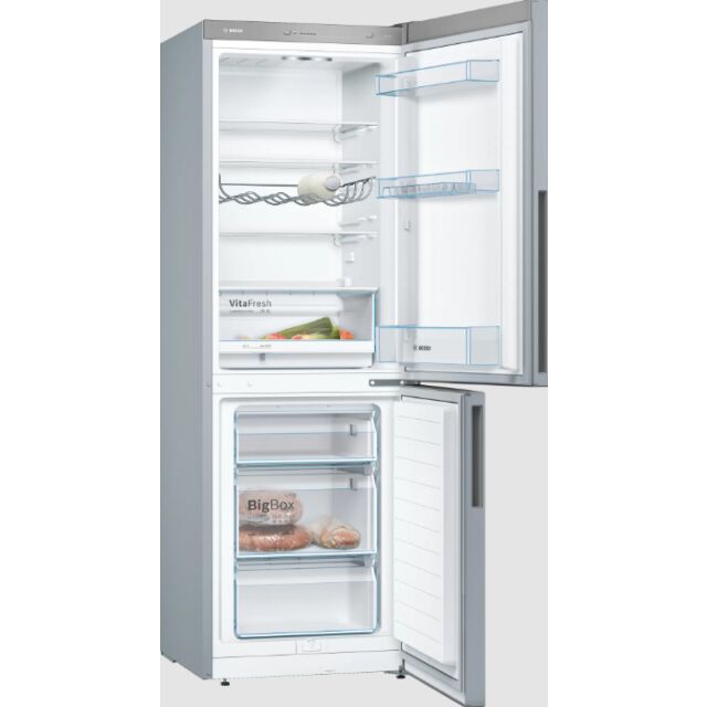 Bosch KGV33VLEAG Serie 4 176x60 LowFrost fridge freezer, VitaFresh, metal bottle rack, LED light, Stainless Steel look