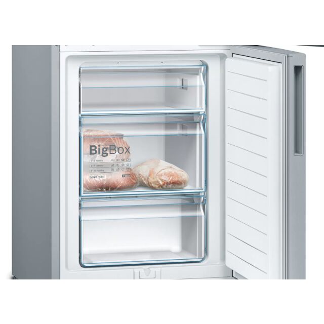Bosch KGV33VLEAG Serie 4 176x60 LowFrost fridge freezer, VitaFresh, metal bottle rack, LED light, Stainless Steel look