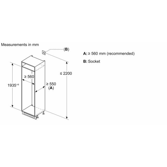 Bosch KIN96VFD0G Series 2, Built-in fridge-freezer with freezer at bottom, 193.5 x 54.1 cm, sliding hinge