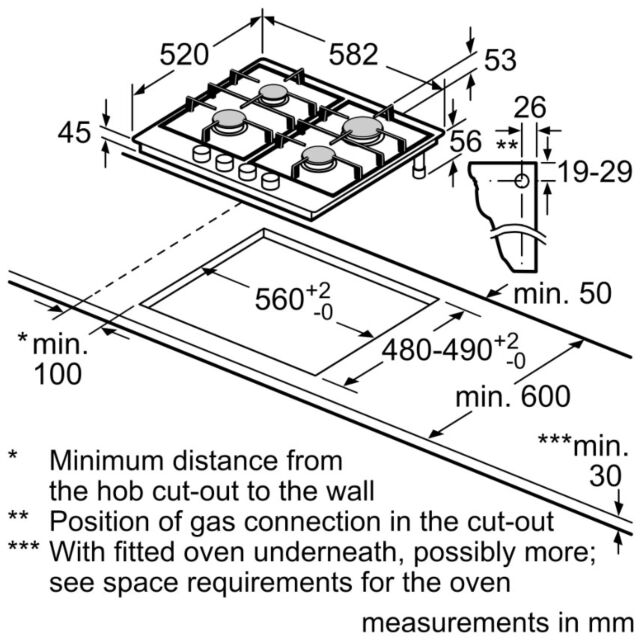 Bosch PCP6A6I90 Series 6, Gas hob, 60 cm, Enamel, Black