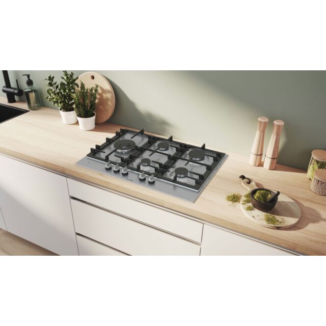 Bosch PCS7A5I90 Series 6, Gas hob, 75 cm, Stainless steel