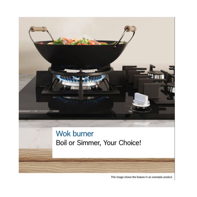 Bosch PGQ7B5K90 75cm, 5 burners, 3.3kW Wok, 3 Dishwasher suitable cast iron pan supports, new standa