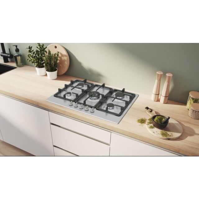 Bosch PGQ7B5K90 75cm, 5 burners, 3.3kW Wok, 3 Dishwasher suitable cast iron pan supports, new standa