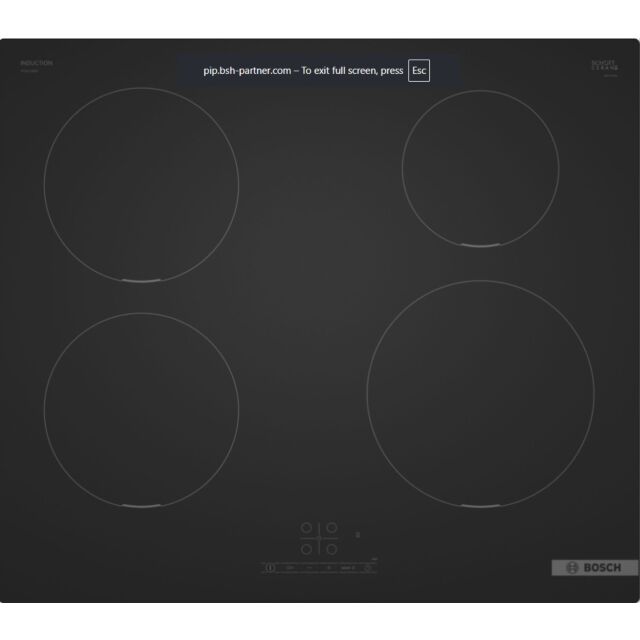 Bosch PIE61ABB5E 60cm Induction Hob, Touch Control, 4 Zones, 17 power levels, timers, PowerBoost all