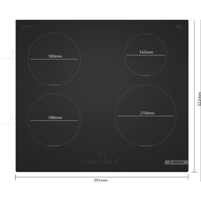 Bosch PIE61ABB5E 60cm Induction Hob, Touch Control, 4 Zones, 17 power levels, timers, PowerBoost all