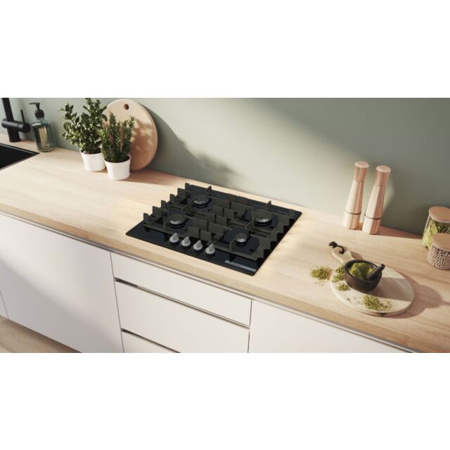 Bosch PNP6B6K40 Series 4, Gas hob, 60 cm, Tempered glass, Black