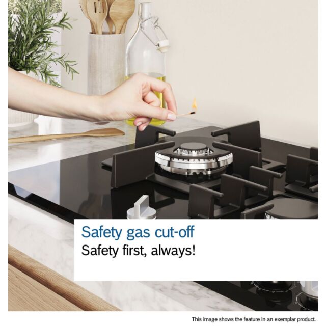 Bosch PNP6B6K40 Series 4, Gas hob, 60 cm, Tempered glass, Black