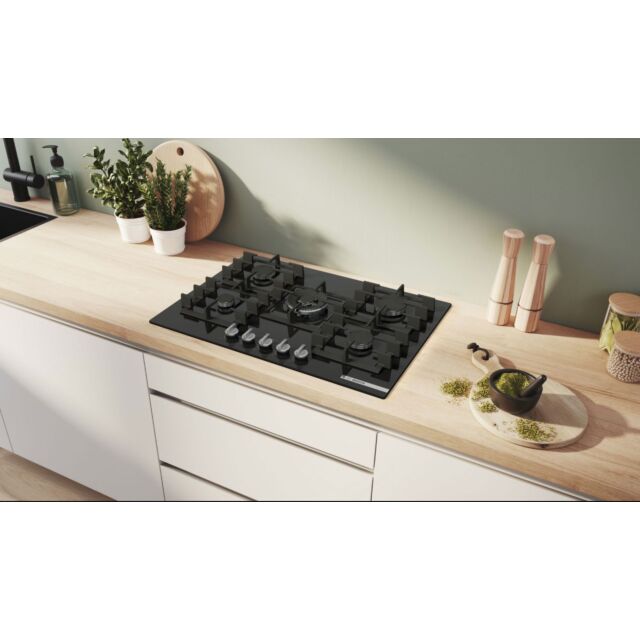 Bosch PPQ7A6I40 Series 6, Gas hob, 75 cm, Tempered glass, Black
