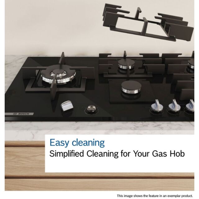 Bosch PPQ7A6I40 Series 6, Gas hob, 75 cm, Tempered glass, Black