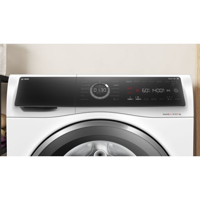 Bosch WNC25410GB Series 8, Washer dryer with i-Dos Auto Dose, 10.5/6 kg, 1400 rpm - White
