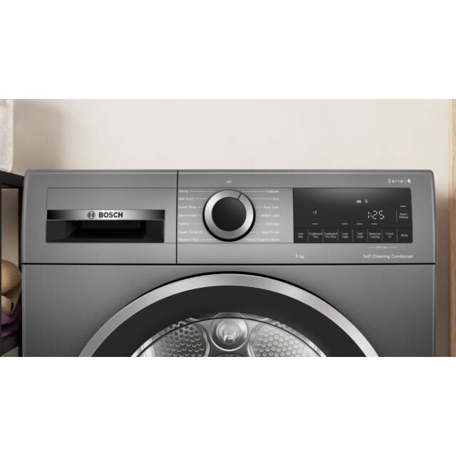 Bosch WQG245R2GB Series 6, Heat Pump Tumble Dryer, 9 Kg, Cast Iron Grey