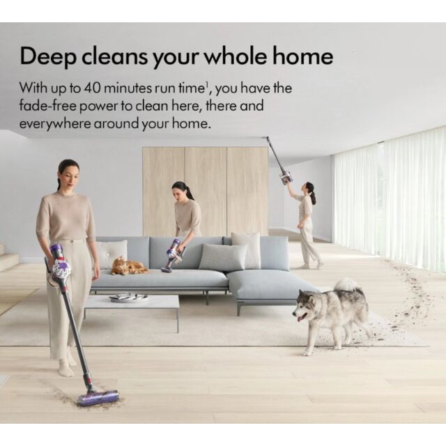 Dyson V8ABS-2023 Cordless Stick Vacuum Cleaner - 40 Minutes Run Time - Silver/Yellow