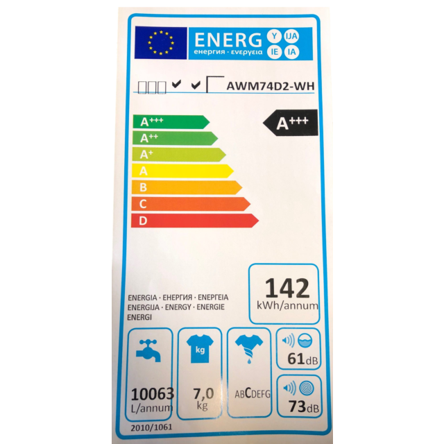 Ebac AWM74D2-WH Washing Machine 7Kg 1400 Spin C Energy Rating