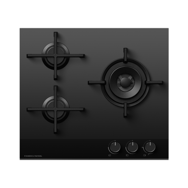 Fisher + Paykel CG603DLPGB4 Fisher & Paykel CG603DLPGB4 60cm 3 Burner Gas Hob - Black Glass