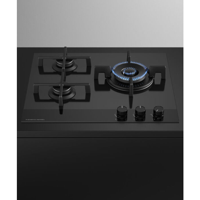 Fisher + Paykel CG603DLPGB4 Fisher & Paykel CG603DLPGB4 60cm 3 Burner Gas Hob - Black Glass