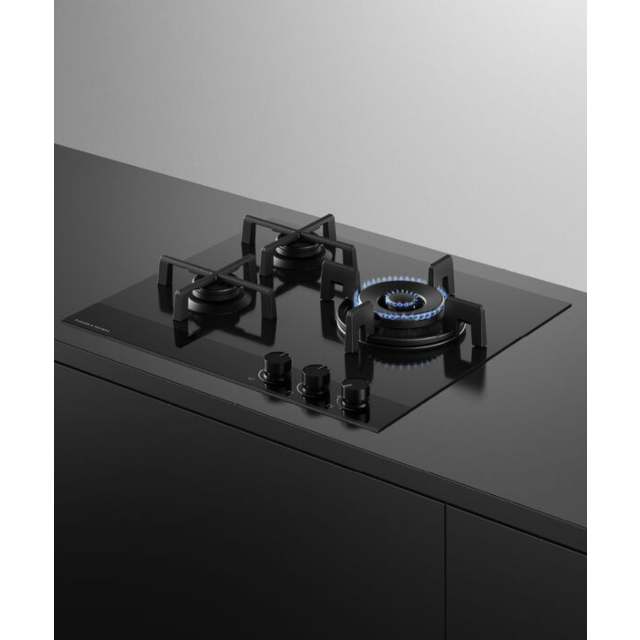Fisher + Paykel CG603DLPGB4 Fisher & Paykel CG603DLPGB4 60cm 3 Burner Gas Hob - Black Glass