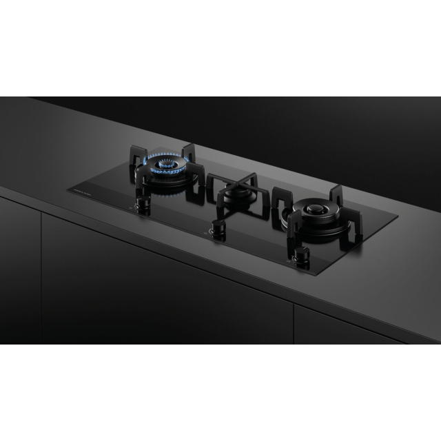 Fisher + Paykel CG903DLPGB4 90Cm 3 Burner Gas Hob - Black Glass