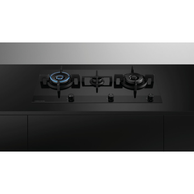 Fisher + Paykel CG903DLPGB4 90Cm 3 Burner Gas Hob - Black Glass