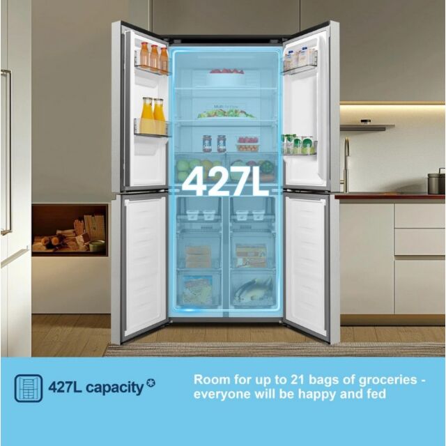 Fridgemaster MQ79395ES 79.4Cm 65/35 Total No Frost American Fridge Freezer - Silver