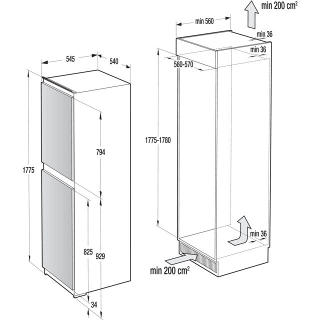 Gorenje NRCI4181CW Built-in Integrated fridge/freezer, frost free 50/50 162L / 88L 177.5 cm high, Wh