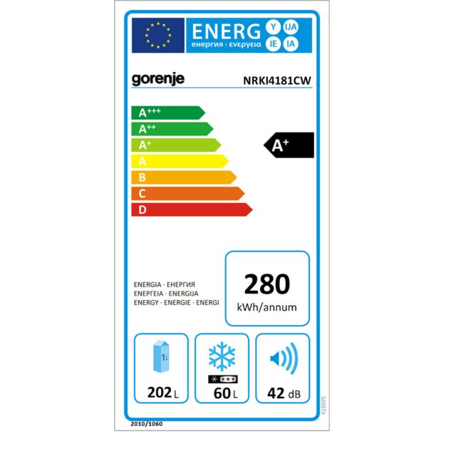 Gorenje NRKI4181CW Built-in Integrated fridge/freezer, frost free 70/30 202L / 60L 177.5 cm high, Wh