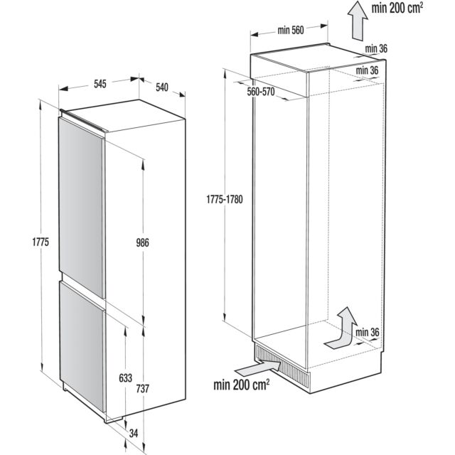 Gorenje NRKI4181CW Built-in Integrated fridge/freezer, frost free 70/30 202L / 60L 177.5 cm high, Wh