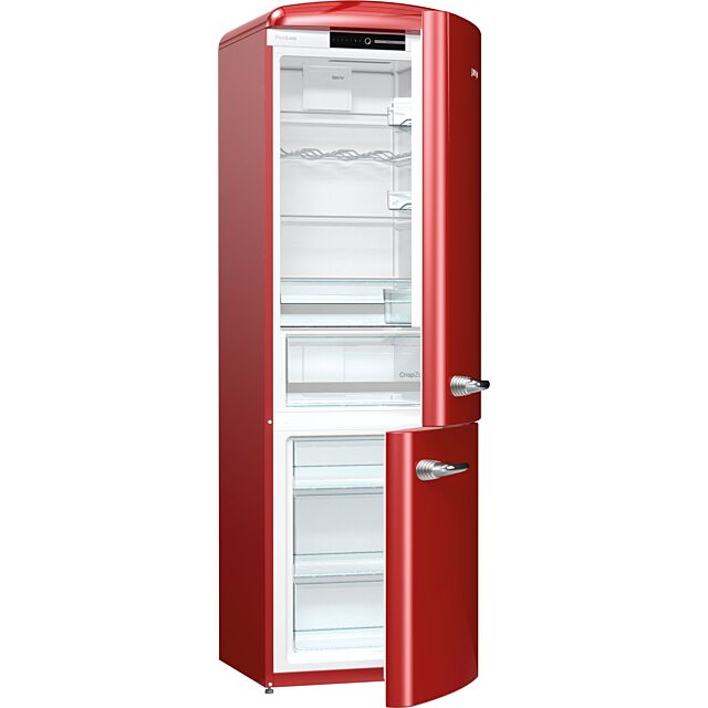 Gorenje ORK193R Retro Fridge freezer with fan assisted cooling in the fridge Right Hand Hinge Burgundy