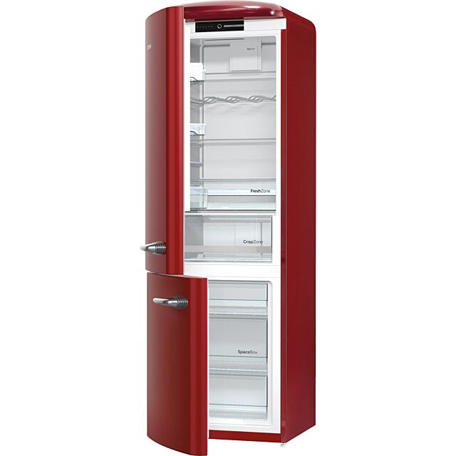 Gorenje ORK193R-L Retro Fridge freezer with fan assisted cooling in the fridge Left Hand Hinge Burgundy