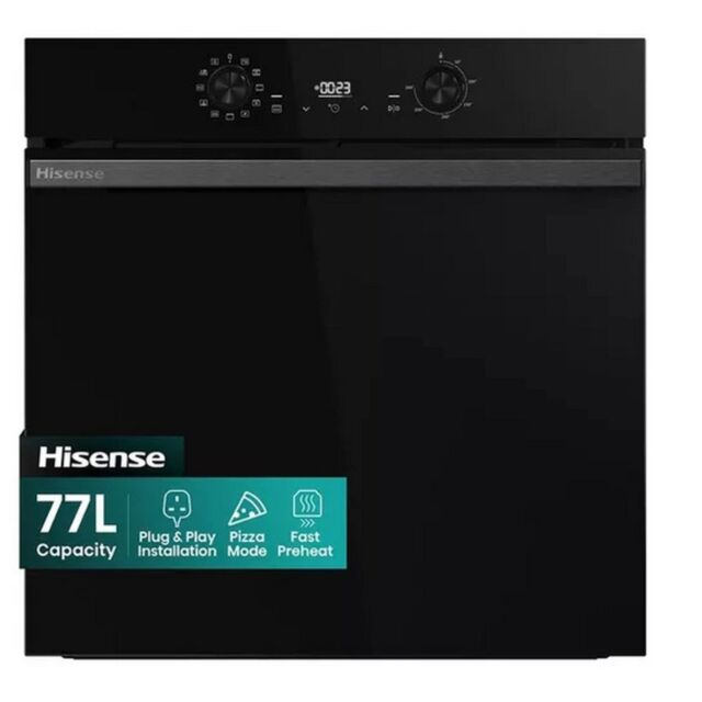 Hisense BI622ABPGUK Built In Electric Single Steam, Plug & Play Oven - Jet Black