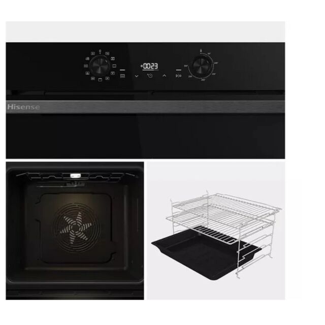 Hisense BI622ABPGUK Built In Electric Single Steam, Plug & Play Oven - Jet Black