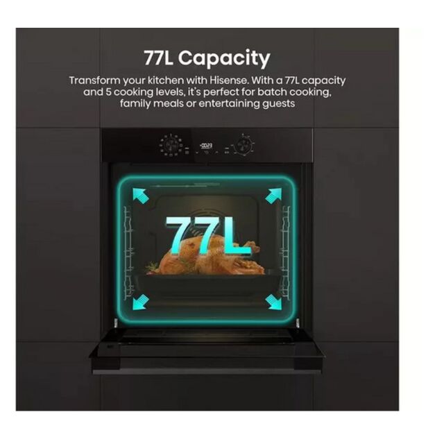 Hisense BI622ABPGUK Built In Electric Single Steam, Plug & Play Oven - Jet Black