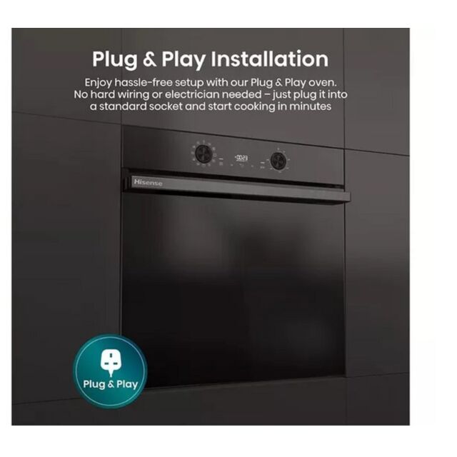 Hisense BI622ABPGUK Built In Electric Single Steam, Plug & Play Oven - Jet Black