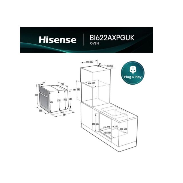 Hisense BI622AXPGUK 59.5cm Built In Electric Single Oven - Black & Stainless Steel