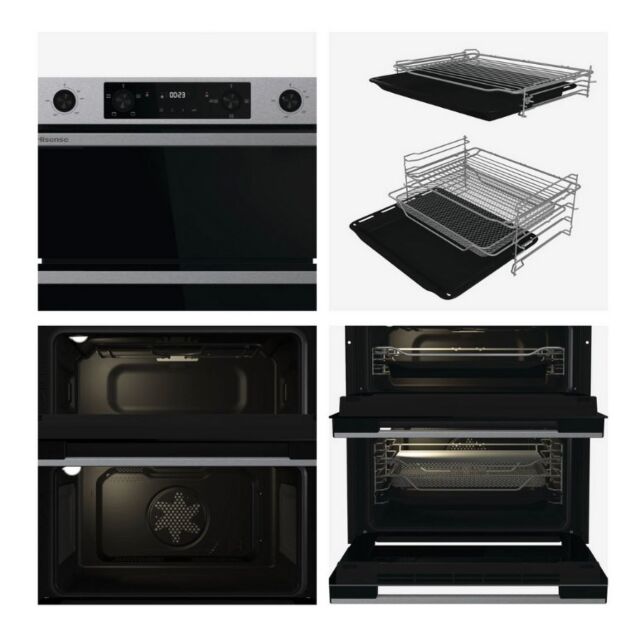 Hisense BUD714221CX 59.4cm Built Under Electric Double Oven - Black & Stainless Steel