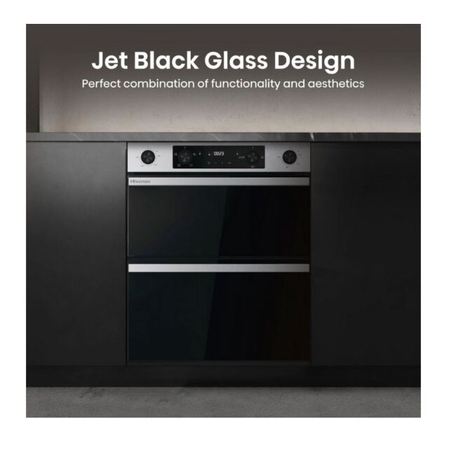 Hisense BUD714221CX 59.4cm Built Under Electric Double Oven - Black & Stainless Steel
