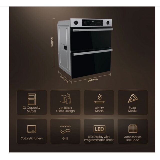 Hisense BUD714221CX 59.4cm Built Under Electric Double Oven - Black & Stainless Steel