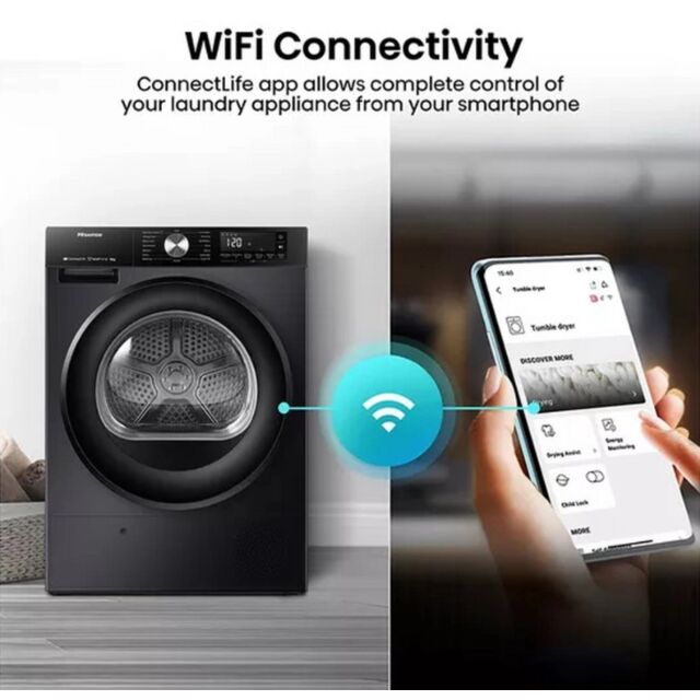 Hisense DH3S802BB3 3S Series Dh3s802bb3 Wifi-Enabled 8Kg Heat Pump Tumble Dryer - Black