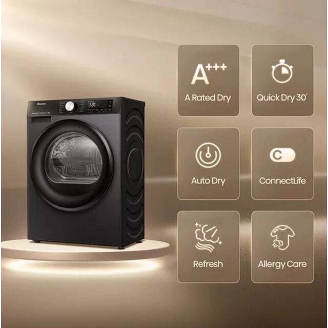 Hisense DH3S802BB3 3S Series Dh3s802bb3 Wifi-Enabled 8Kg Heat Pump Tumble Dryer - Black